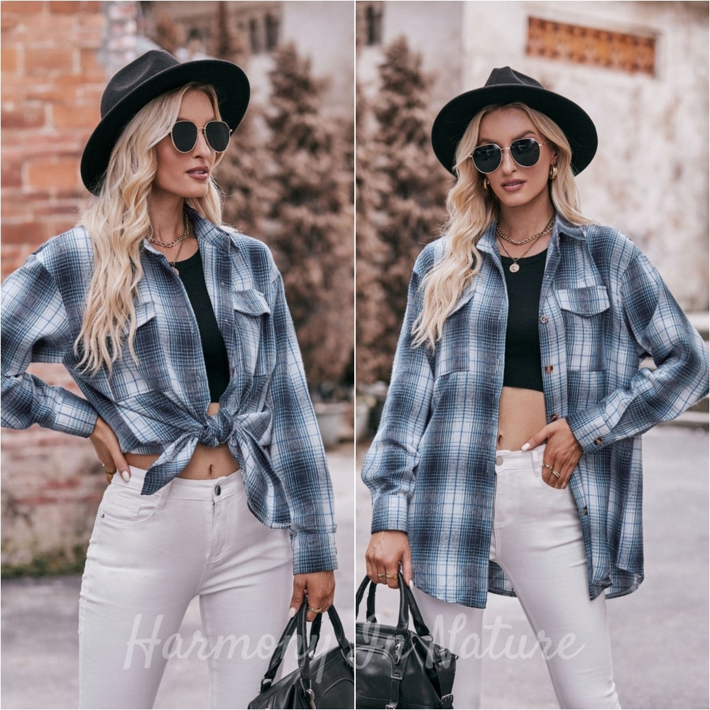 Vivian Plaid Button-Down Shirt - Blue